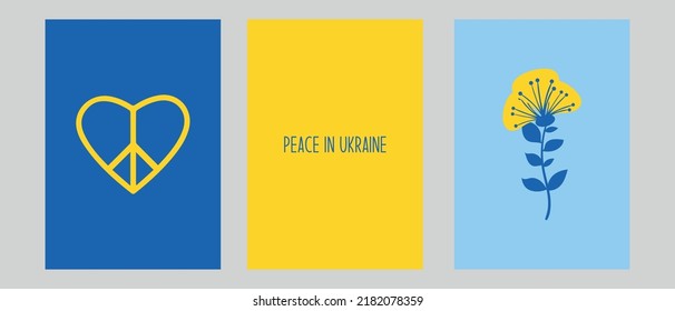 Stay with Ukraine. Set of vector illustration poster with blue and yellow color. Background design with hand drawn flowers