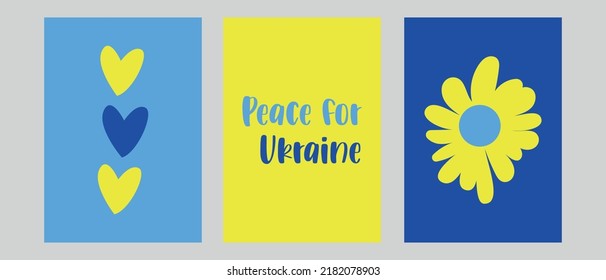 Stay with Ukraine. Set of vector illustration poster with blue and yellow color. Background design with cute elements