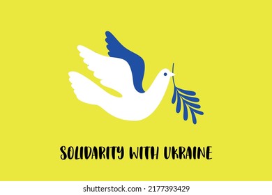 Stay with Ukraine. Vector illustration with blue and yellow color. Background design with dove