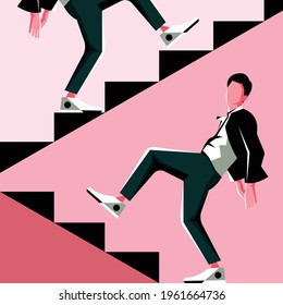 Stay Walk Go To Up Straight Flat Vector Illustration