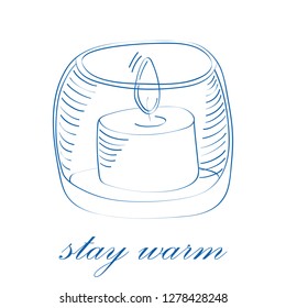 Stay warm concept. Sketch vector illustration of candle isolated on white background