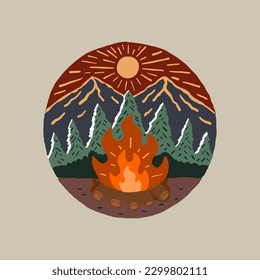 Stay warm on nature with bonfire camp design for badge, sticker, patch, t shirt design, etc