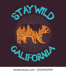 
Stay wild, California slogan graphic vector print lettering for t shirt print design