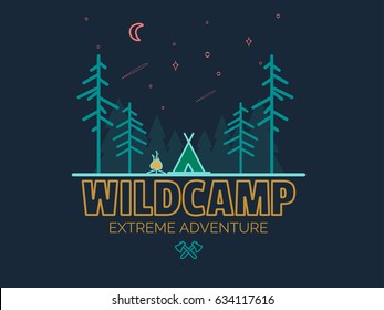 Stay Wild Camping Child ,Hand Drawn t Shirt Print,camping and adventure forest badge logo, emblem logo, label design. Vector illustration,Typographic Design