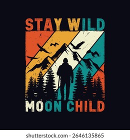 Pôster de Aventura Retro Mountain Criança da Lua Selvagem Stay