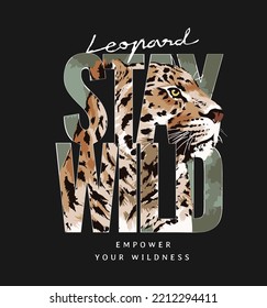 wilder Slogan auf Leopardenkopf, Vektorgrafik auf schwarzem Hintergrund