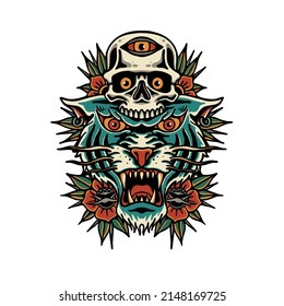 stay wild tiger and skull vector illustration