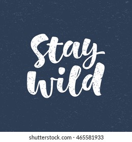 Stay wild vector lettering illustration. Hand drawn phrase. Modern brush calligraphy for invitation and greeting card, t-shirt, prints and posters. Chalk texture background