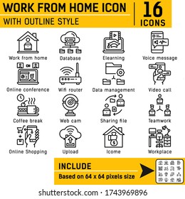 Stay and work from home in coronavirus crisis premium icon with outline style isolated on white background. Such icons concept design as work from home, stay home, quarantine and more. Editable stroke