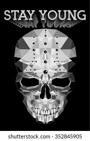 STAY YOUNG.Geometric skull .T-shirt, suitable for printing