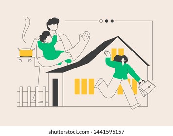 Stay-at-home dads abstract concept vector illustration. Stay-at-home father, house dad, taking kid to school, work home, breadwinner mom, parental leave, spend time with child abstract metaphor.