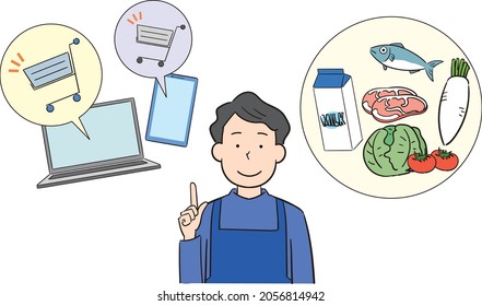 Stay-at-home man using a net supermarket