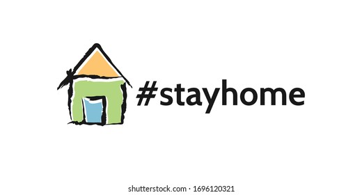 Stayhome hashtag logo. Stay at home and quarantine lockdown vector icon. 2019-nCov. Covid-19 Coronavirus. Illustration.