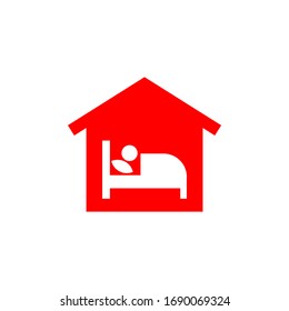 Stayhome - Stay Home Hashtag With Red House And Sick Man In Bed. Let S Stay Home Campaign Icon For Prevention Of Coronavirus Or Covid-19.