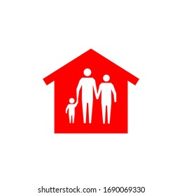 stayhome - stay home hashtag with red house and family. Let s stay home campaign icon for Prevention of Coronavirus or Covid-19.
