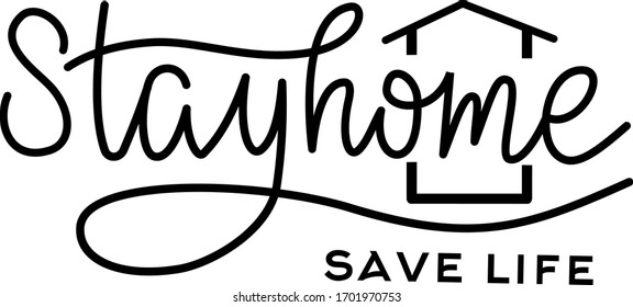 Stayhome vector lettering for media, news, posters, internet and social media posts.