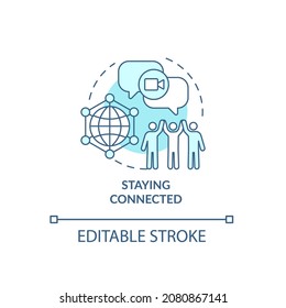 Staying connected blue concept icon. Things to consider when moving abstract idea thin line illustration. Communicate with family online. Vector isolated outline color drawing. Editable stroke