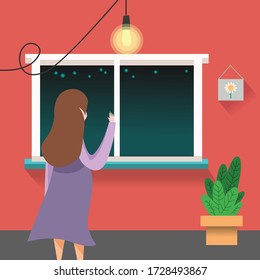 Staying at home means that you have played a role in breaking the chain of COVID-19 distribution  
vector illustration
