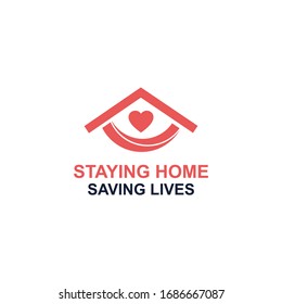 staying home saving home or lock down logo design vector