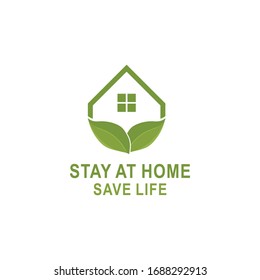 staying home saving home or lock down logo design vector