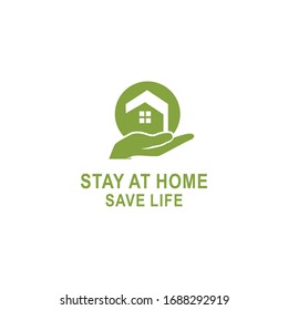 staying home saving home or lock down logo design vector