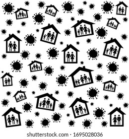  staying at home with self quarantine to help slow outbreak and protect virus spread. seamless repeating pattern background, illustration virus coronavirus 2019-nCoV on white background, Covid 19, 