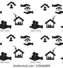 staying at home with self quarantine to help slow outbreak and protect virus spread. seamless repeating pattern background, illustration virus coronavirus 2019-nCoV on white background, Covid 19