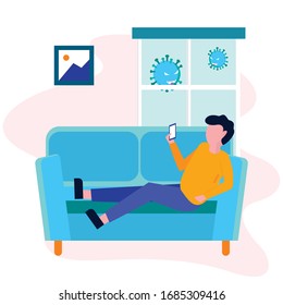 Staying home with self quarantine. Protect from viruses. stay in the house to prevent virus infection vector illustration