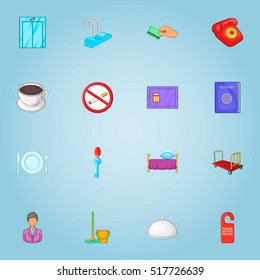 Staying in hotel icons set. Cartoon illustration of 16 staying in hotel vector icons for web