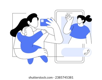 Staying in touch with friends isolated cartoon vector illustrations. Young mom with her baby has video call with her friend, young parents home routine, daily chores vector cartoon.