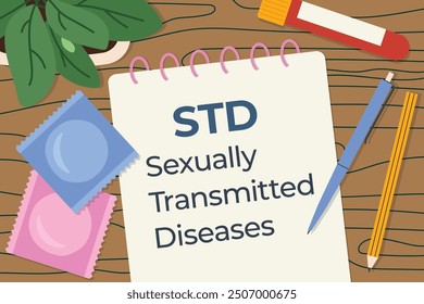Enfermedades de transmisión sexual escritas en un cuaderno espiral; perfecto para su uso en campañas de salud pública o materiales educativos - Ilustración vectorial
