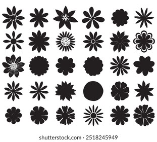 Ste of flowers , vector botanical flowers  icon, black and white silhouette illustration design. Perfect for branding, this illustration.