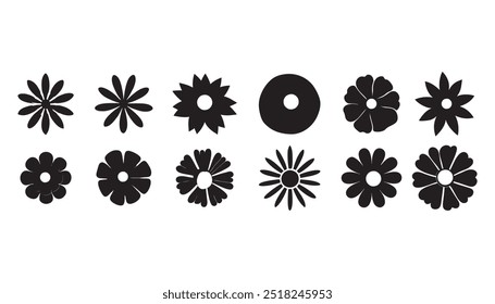 Ste of flowers , vector botanical flowers  icon, black and white silhouette illustration design. Perfect for branding, this illustration.