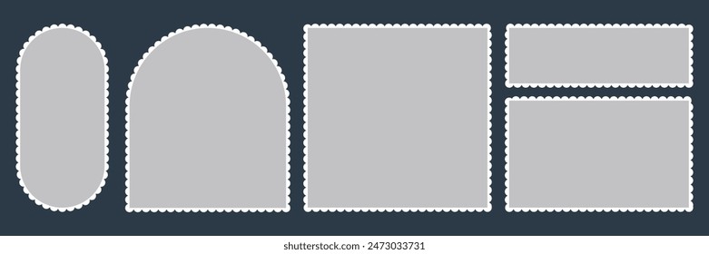 Ste of Postage stamp collection. Post stamp frame or border. Jagged wavy edge forms. Vector Illustration.