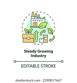 Steady growing industry concept icon. Bio based materials future. Ecological economics idea thin line illustration. Isolated outline drawing. Editable stroke. Arial, Myriad Pro-Bold fonts used