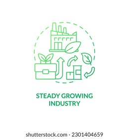 Steady growing industry green gradient concept icon. Bio based materials future. Ecological economics idea thin line illustration. Isolated outline drawing. Myriad Pro-Bold font used