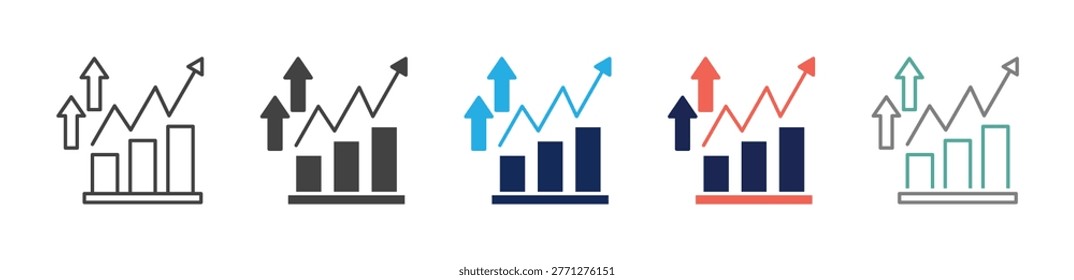 steady growth chart icon set consisting of multiple styles. vector illustration