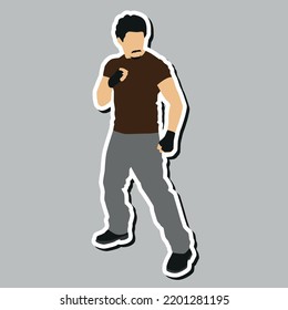 steady pose martial art editable vector sticker