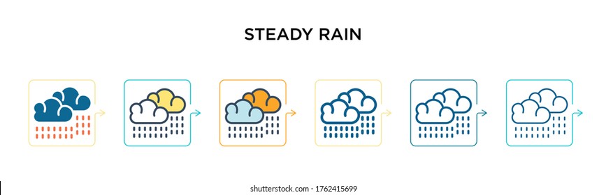 Steady rain vector icon in 6 different modern styles. Black, two colored steady rain icons designed in filled, outline, line and stroke style. Vector illustration can be used for web, mobile, ui