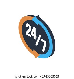 Steady Services 24 7 on white background. Vector illustration in trendy Isometric style. EPS 10.