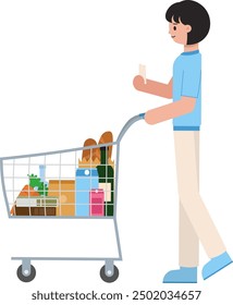 Steady steps with a trolley full of dreams, every purchase brings a new story in her life's journey through joy and happiness.