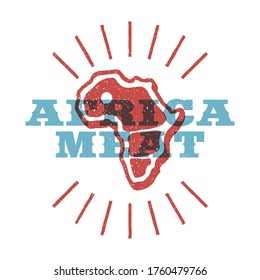 Logo de Steak Africa. Vector retro de platos de carne negra y roja ilustración del logotipo. Etiqueta gráfica parrilla, emblema, símbolo. Insignia del restaurante de carne de res premium