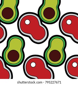 steak and avocado food seamless pattern