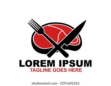 Steak Barbecue cross fork and knife Logo. Meat Symbol  icon vector Illustration