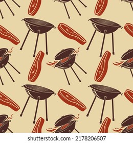 Steak and Barbecue Grill fondo de patrón de repetición sin fisuras. Ilustración del vector