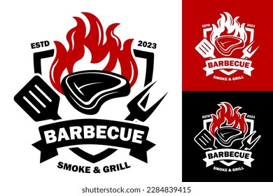 steak barbecue steakhouse bbq grill bar meat restaurant emblem logo template label design