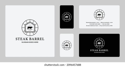 steak barrel vintage logo design badge.