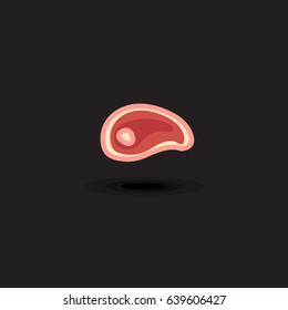 Steak beef isolated vector icon on black background. Illustration of meat piece isolated flat