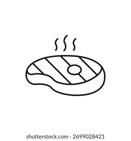 Steak beef meat food editable stroke outline icon, vector illustration