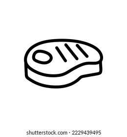 Icono vectorial del filete, la carne de vacuno o la línea de cerdo. Carne de trozo de parrillada simple.